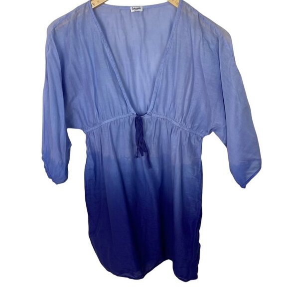 Splendid Silk Tie Dye Blue Ombre Cover Up Beach Top Size Small V-Neck‎ Bohemian - Picture 3 of 12